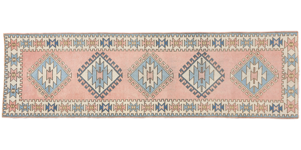 3 x 10 Vintage Pink Turkish Oushak Rug Runner 53928