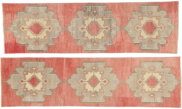 3 x 11 Vintage Red Turkish Oushak Rug 53916 Matching Pair of Runners