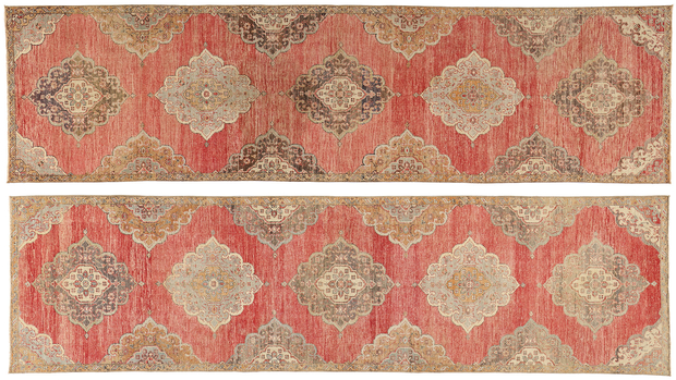 3 x 12 Vintage Red Turkish Oushak Rug 53913 Matching Pair Carpet Runners