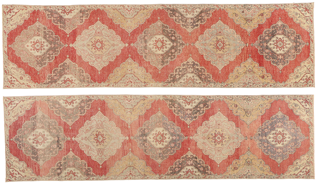 3 x 12 Vintage Red Turkish Oushak Rug 53912 Matching Pair Carpet Runners