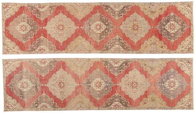 3 x 12 Vintage Red Turkish Oushak Rug 53911 Matching Pair Carpet Runners