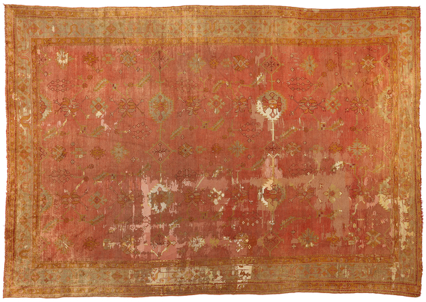 12 x 17 Distressed Antique-Worn Turkish Oushak Rug