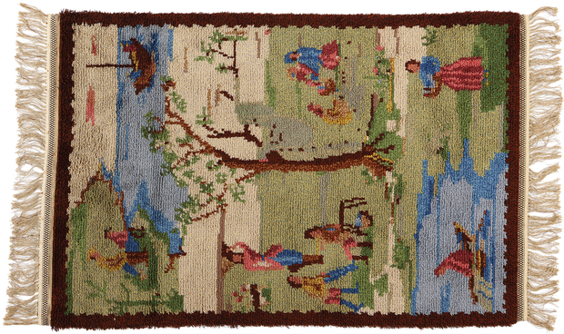 4 x 7 Vintage Swedish Pictorial Rya Rug 78827