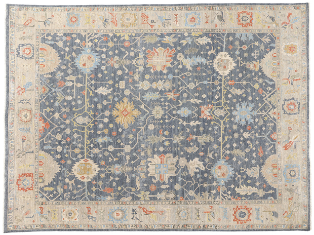 9 x 12 Vintage-Inspired Modern Slate Blue Oushak Rug 31063