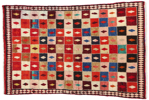 4 x 6 Vintage Persian Lori Checkerboard Rug 78858