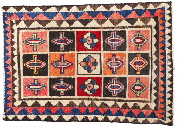 4 x 6 Vintage Persian Lori Checkerboard Rug 78874