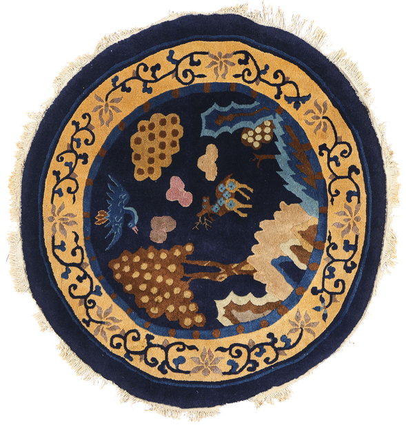 4 x 4 Vintage Chinese Round Peking Pictorial Rug 78979