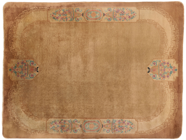 9 x 12 Antique Earth-Tone Chinese Art Deco Rug 78989