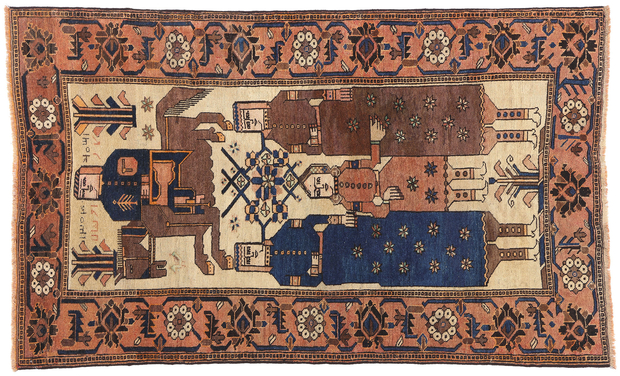 4 x 6 Vintage Persian Shiraz Pictorial Rug 79097