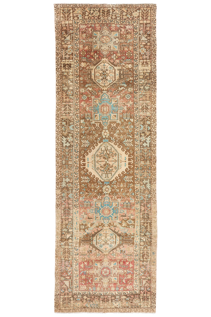 4 x 11 Distressed Vintage Persian Karaja Heriz Rug Runner 61331