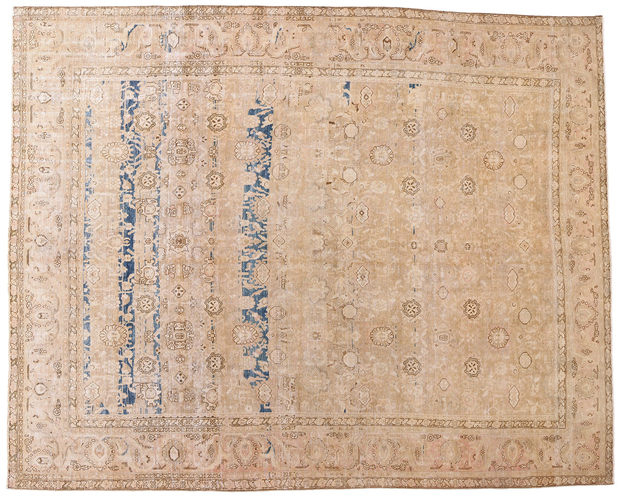 10 x 13 Distressed Vintage Earth-Tone Persian Tabriz Rug 61341