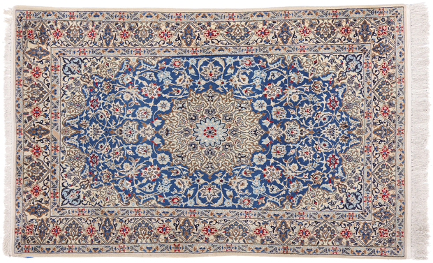 4 x 6 Vintage Blue Persian Nain Wool and Silk Rug 79139