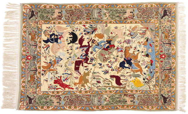4 x 5 Vintage Persian Hunting Scene Isfahan Rug 79166
