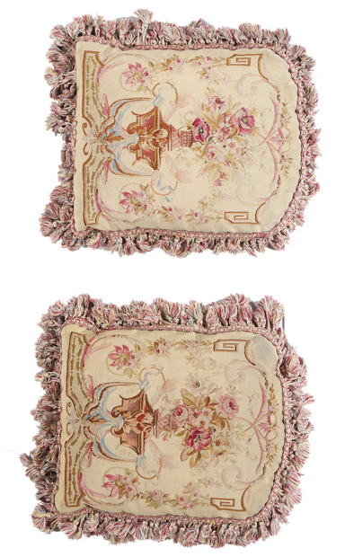 1 x 1 Pair of Antique French Aubusson Tapestry Pillows 79197