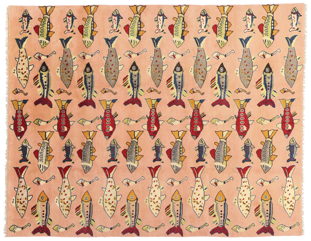 8 x 10 Vintage Turkish Sivas Fish Rug 79212