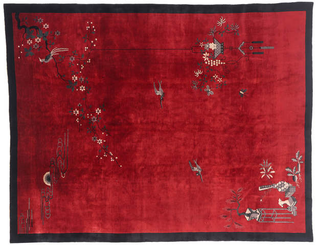 9 x 11 Vintage Red Chinese Art Deco Rug 79213