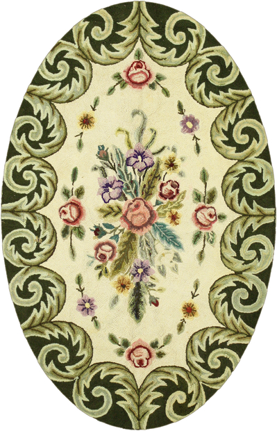 4 x 6 Antique Floral Hooked Oval Rug 70484