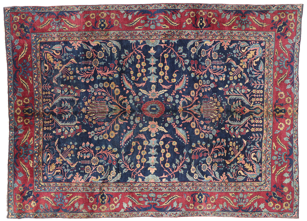 9 x 13 Antique Navy Blue Persian Sarouk Rug 79227