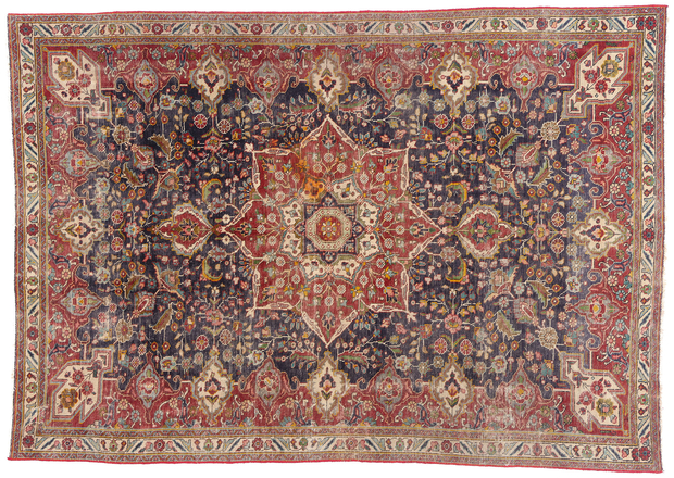 7 x 9 Distressed Antique Persian Tabriz Rug 79262