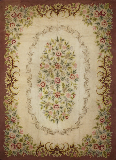 9 x 12 Antique Chinese Hooked Floral Area Rug with French Victorian Aubusson Style 70625
