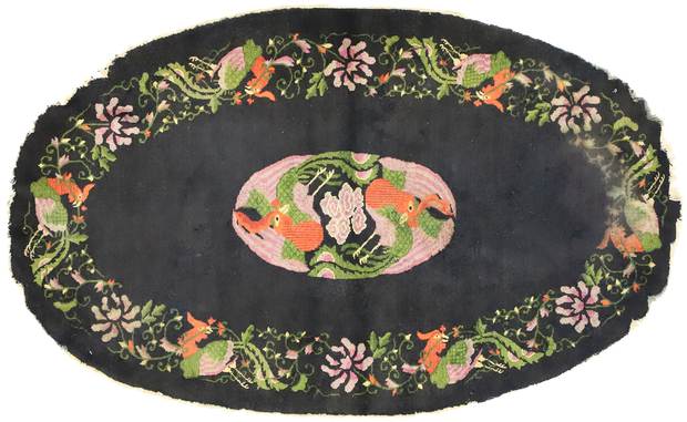 3 x 6 Antique Chinese Pictorial Oval Rug 71754