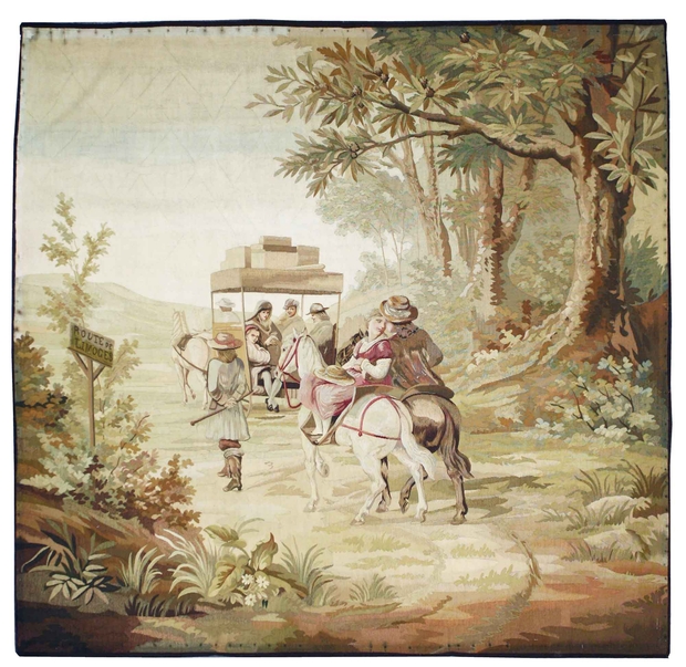 7 x 7 Late 19th Century Antique French Pastoral Tapestry Route de Limoges 72470