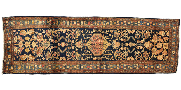 4 x 11 Antique Navy Blue Persian Hamadan Rug Runner 73245