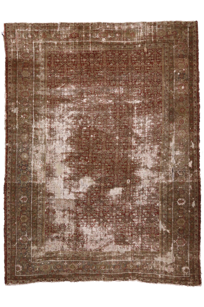 13 x 18 Late 19th Century Distressed Antique Persian Sultanabad Rug 73485