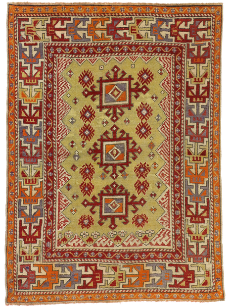 4 x 5 Colorful Vintage Turkish Oushak Rug 73873