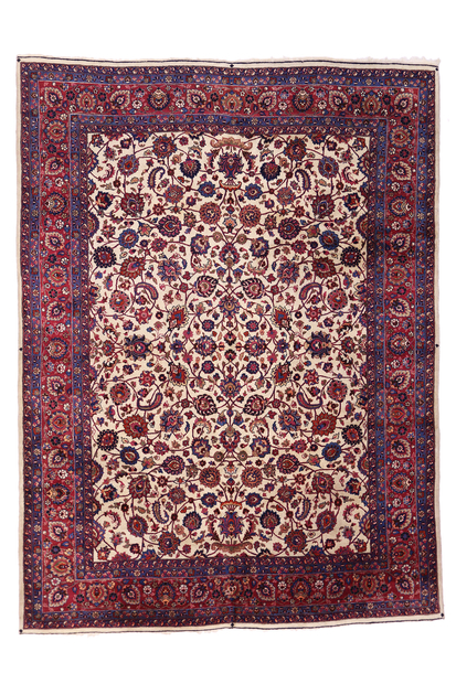 10 x 14 Antique Ivory Persian Mashhad Rug 74041