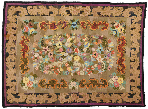 9 x 12 Antique American Floral Hooked Rug 74176