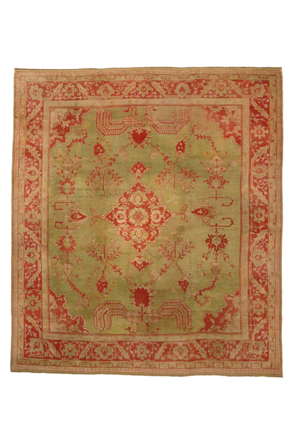 14 x 16 Late 19th Century Antique Green Turkish Oushak Rug 74173