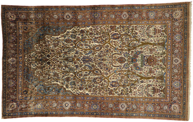 7 x 11 Antique Persian Mohtasham Kashan Rug 74220