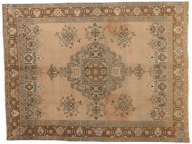 9 x 12 Vintage Earth-Tone Persian Tabriz Rug 75767