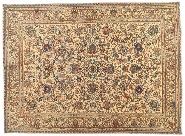 9 x 13 Vintage Ivory Persian Tabriz Rug 76412