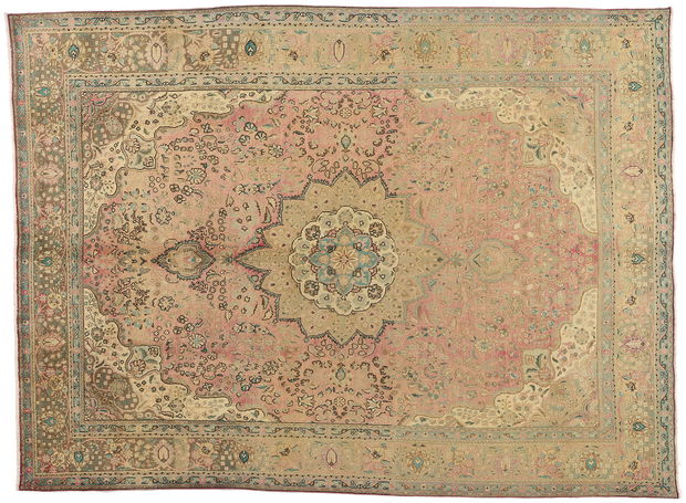 10 x 13 Vintage Pink Persian Tabriz Rug 76446