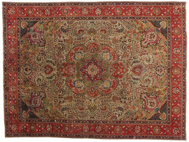 10 x 13 Antique Green Persian Tabriz Rug 76579
