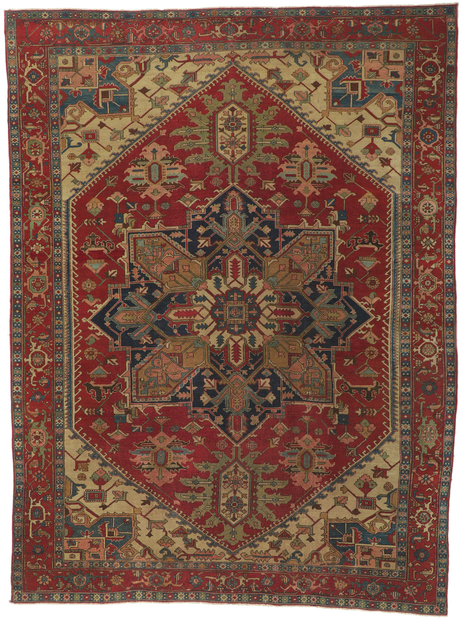 9 x 12 Antique Persian Serapi Rug 74972