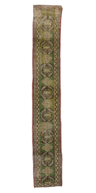 2 x 11 Vintage Green Turkish Oushak Rug Runner 51713