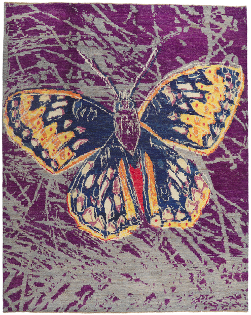 10 x 13 ​New Contemporary Moroccan Rug Inspired by Andy Warhol's Callippe Silverspot Butterfly 80335