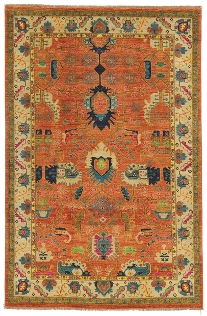 6 x 9 Contemporary Orange Oushak Rug 80356