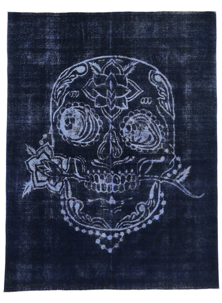 10 x 13 Vintage Blue Overdyed Skull Rug 80431