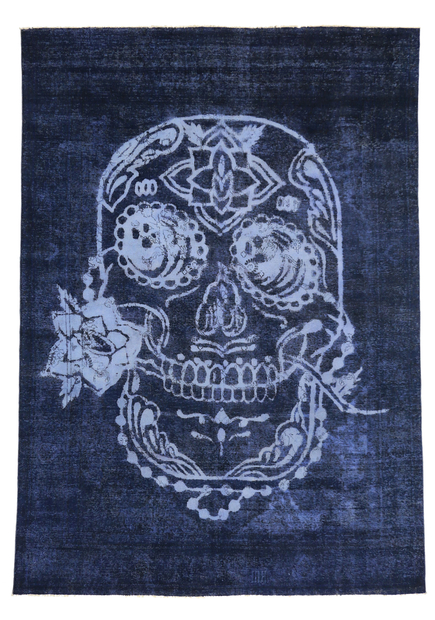 8 x 12 Vintage Blue Overdyed Skull Rug 80433