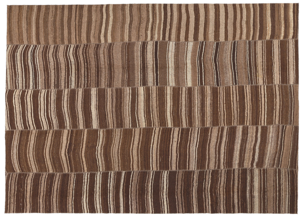 10 x 14 Brown Vintage Turkish Striped Kilim Rug 60632