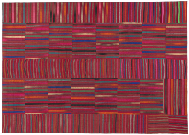 9 x 13 Striped Colorblock Kilim Rug 60644