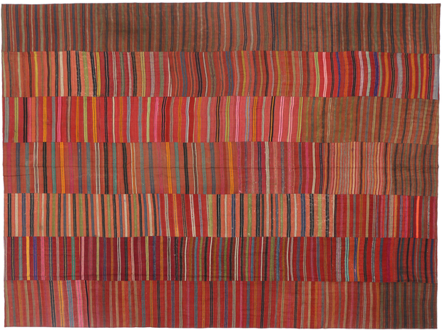 9 x 12 Distressed Vintage Turkish Striped Kilim Rug 60646