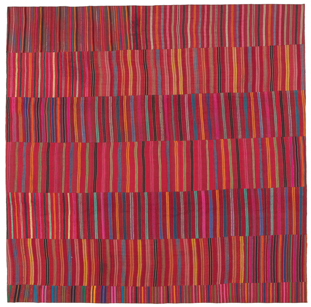 9 x 10 Colorful Vintage Turkish Striped Kilim Rug 60651
