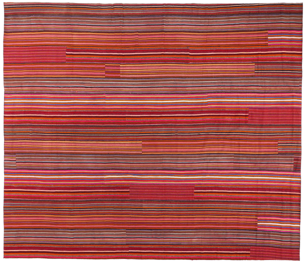 13 x 15 Vintage Turkish Striped Kilim Rug 60807
