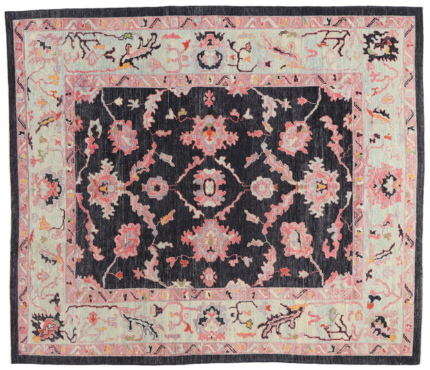 10 x 11 Modern Colorful Pink and Black Turkish Oushak Rug 52375