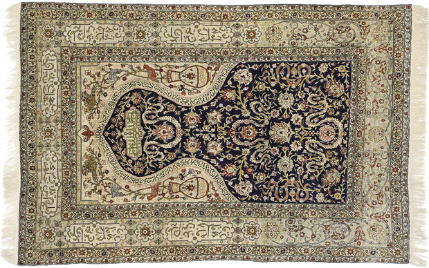 4 x 6 Vintage Turkish Silk Hereke Prayer Rug 77218